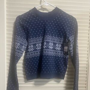 Women's Navy Blue Patterned ski base layer long sleeved top Avia cropped shirt